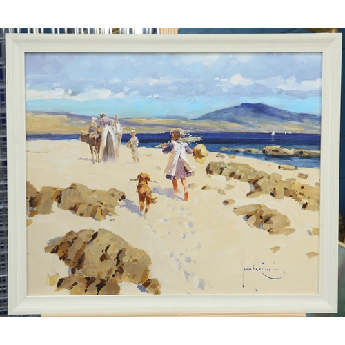 2196 - ‡ JOHN HASKINS (BRITISH CONTEMPORARY) BEACH SCENE Signed
Oil on board
 (48cm x 59cm)... 