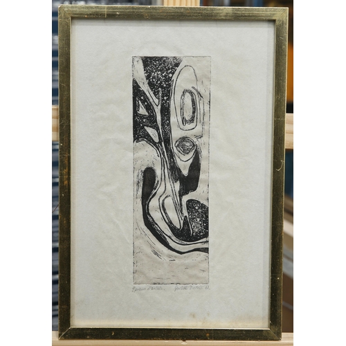 2198 - ‡ JUDITH DOWNIE (BORN 1936) ABSTRACT Signed and dated (19)61
Etching
 (22.5cm x 7.5cm)... 