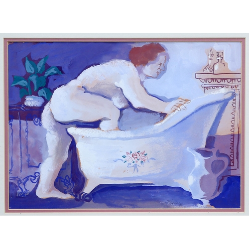 2222 - ‡ CYRIL FRADAN (SOUTH-AFRICAN 1928-1997) BATHING Watercolour and Gouache
dated 1955 on label verso... 