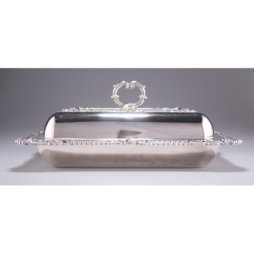 1007 - A PAIR OF SILVER-PLATED ENTRÉE DISHES by Baker Brothers, rounded rectangular, with gadrooned and fol... 