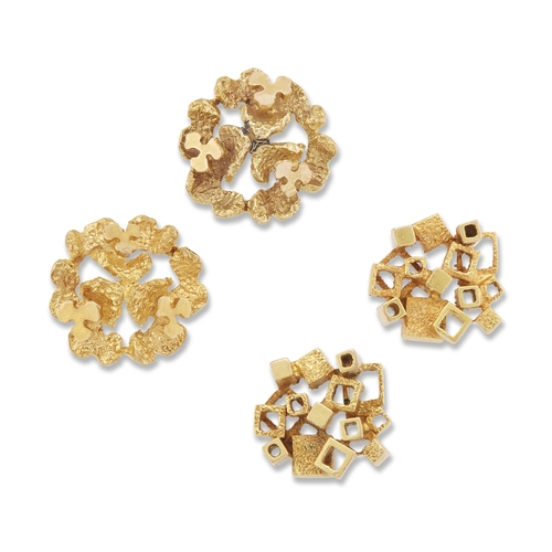 1698 - TWO PAIRS OF 9 CARAT GOLD STUD EARRINGS, CIRCA 1970S one pair designed as textured and polished cube... 