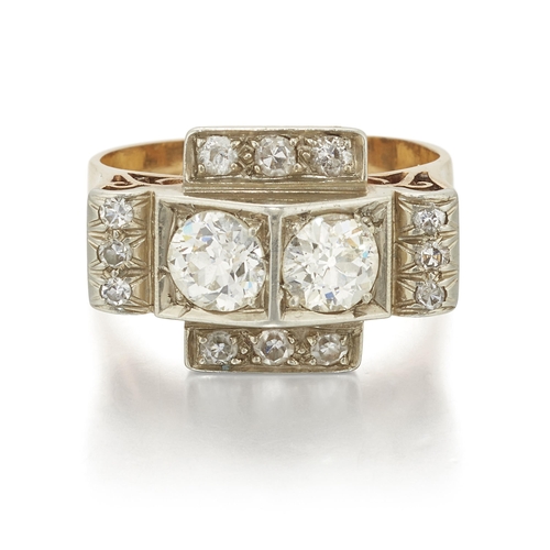 1700 - A DIAMOND DRESS RING, CIRCA 1930s/1940s two round brilliant-cut diamonds within a diamond-set angula... 