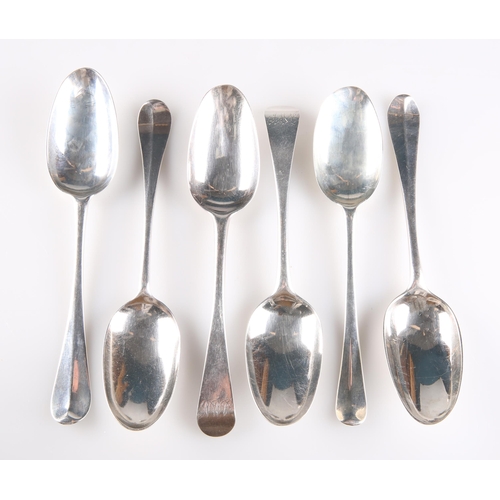 1398 - SIX GEORGIAN SILVER TABLESPOONS comprising one by Henry Clarke I, London 1723, Hanoverian Rat-tail p... 