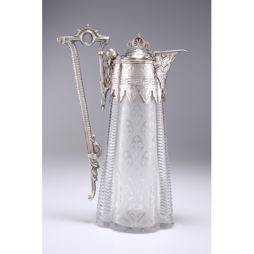 1402 - A VICTORIAN SILVER-PLATE MOUNTED CLARET JUG by Thomas Latham & Ernest Morton, Birmingham, the mo... 