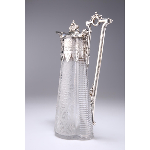 1402 - A VICTORIAN SILVER-PLATE MOUNTED CLARET JUG by Thomas Latham & Ernest Morton, Birmingham, the mo... 