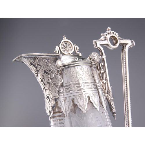 1402 - A VICTORIAN SILVER-PLATE MOUNTED CLARET JUG by Thomas Latham & Ernest Morton, Birmingham, the mo... 