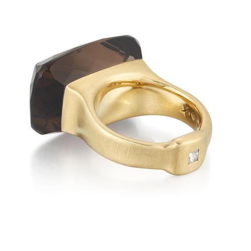 2026 - H. STERN - A SMOKY QUARTZ AND DIAMOND 'FIRE' RING a cushion-cut smoky quartz set above a brushed pol... 