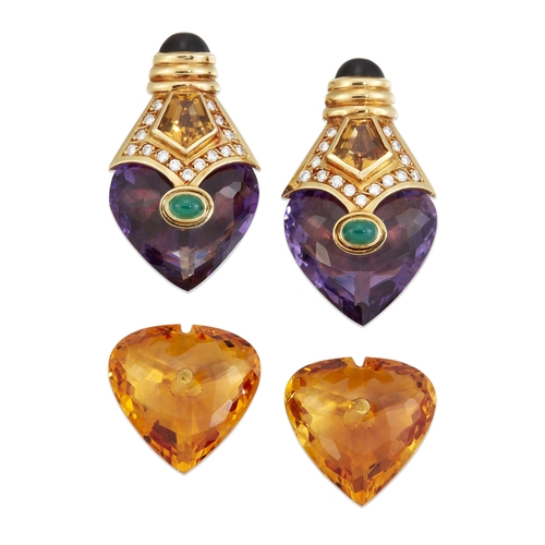 2478 - IN THE MANNER OF MARINA B - A PAIR OF ADAPTABLE GEMSTONE AND DIAMOND EARRINGS the set complete with ... 