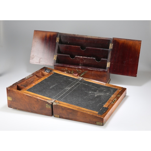 883 - A LATE VICTORIAN PAINTED STATIONERY BOX AND A VICTORIAN BRASS-MOUNTED WALNUT WRITING SLOPE the stati... 