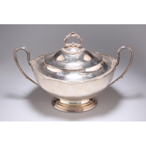 188 - A 19TH CENTURY SILVER-PLATED TUREEN AND COVER by Elkington & Co, oval, with twin reeded handles,... 