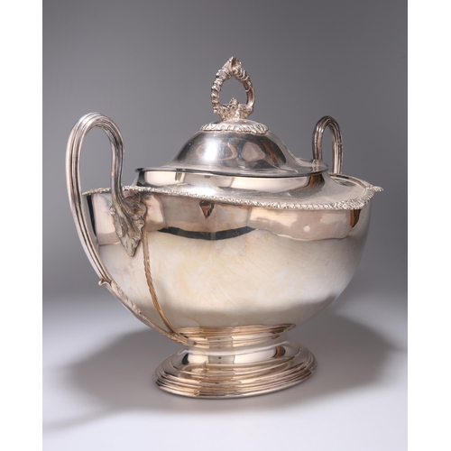 188 - A 19TH CENTURY SILVER-PLATED TUREEN AND COVER by Elkington & Co, oval, with twin reeded handles,... 