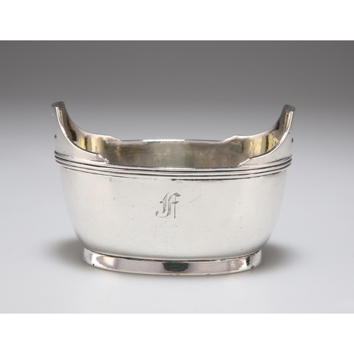 195 - A GEORGE III LARGE SILVER SALT by John Emes, London 1802, oval, in the form of a two-handled bucket,... 