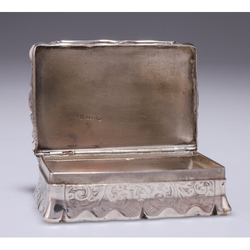 201 - A VICTORIAN SILVER SNUFF BOX by Hilliard & Thomason, Birmingham 1852, shaped rectangular form wi... 