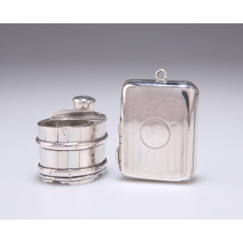 205 - A STERLING SILVER BARREL-FORM NOVELTY INKWELL, 20TH CENTURY the barrel with clear glass liner and ta... 