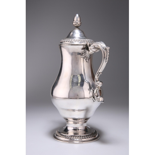 248 - A GEORGE II IRISH SILVER BEER JUG AND COVER maker's mark CT, Dublin 1750, of plain baluster form, wi... 