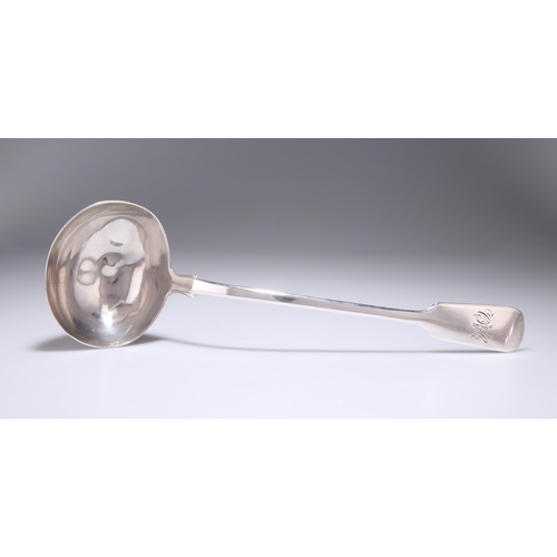 259 - A VICTORIAN SILVER SOUP LADLE by Samuel Whitford, London 1855, Fiddle pattern, engraved with initial... 