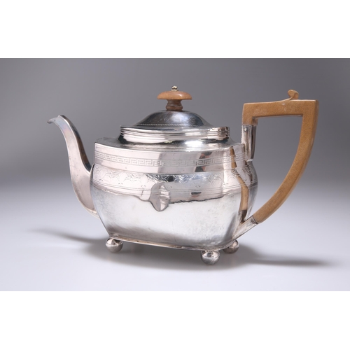 261 - A GEORGE III SILVER TEAPOT by Robert Hennell I & Samuel Hennell, London 1806, engraved with a Gr... 