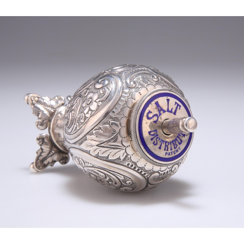 263 - AN EDWARDIAN SILVER PATENTED SALT DISTRIBUTOR by M & C, Birmingham 1904, the circular pull-off c... 