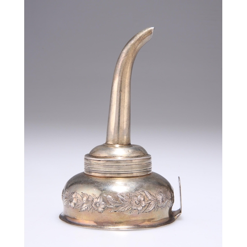 281 - A GEORGE III SILVER WINE FUNNEL maker's mark C.B, London 1768, in two parts, plain form now chased w... 