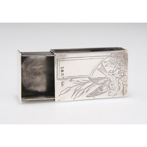 295 - A VICTORIAN AESTHETIC SILVER VESTA CASE by Sampson Mordan II, London 1882, rectangular, finely engra... 