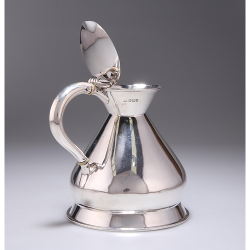 308 - § A VICTORIAN SILVER HOT WATER JUG by Atkin Brothers, Sheffield 1896, haystack shaped, the flat hing... 