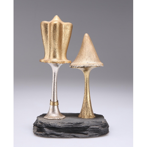 318 - CHRISTOPHER NIGEL LAWRENCE: A LIMITED EDITION PARCEL-GILT SILVER SURPRISE MUSHROOMS SET by Christoph... 