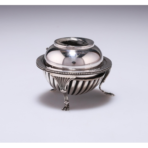 323 - AN EDWARDIAN SILVER INKWELL by Sampson Mordan & Co, London 1901, of globe-form with hinged domed... 