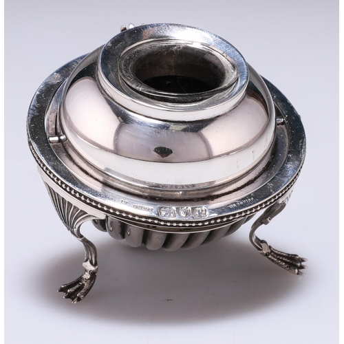 323 - AN EDWARDIAN SILVER INKWELL by Sampson Mordan & Co, London 1901, of globe-form with hinged domed... 