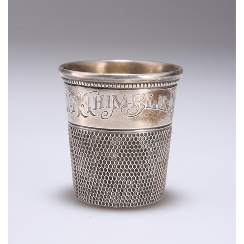 334 - AN AMERICAN STERLING SILVER THIMBLE CUP signed Cartier, of typical form, inscribed ONLY A THIMBLE FU... 