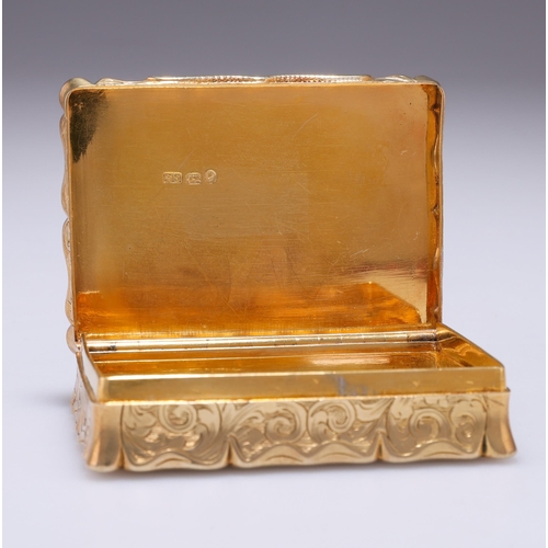 337 - AN EARLY VICTORIAN SILVER-GILT SNUFF BOX by Edward Smith, Birmingham 1845, rectangular with hinged c... 