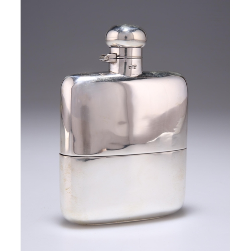 350 - A GEORGE V SILVER SPIRIT FLASK by Mappin & Webb Ltd, Birmingham 1916, plain, shaped for the pock... 