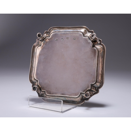 352 - A GEORGE II SILVER WAITER by Joseph Sanders, London 1731, square with inverted corners and moulded e... 