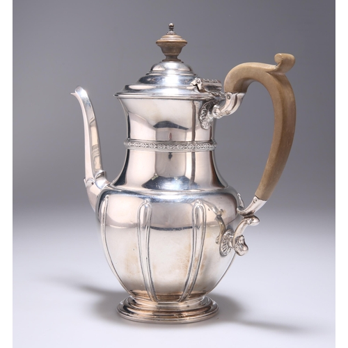 371 - A GEORGE V SILVER COFFEE POT by Mappin & Webb Ltd, London 1924, chased with tapering reeds and w... 