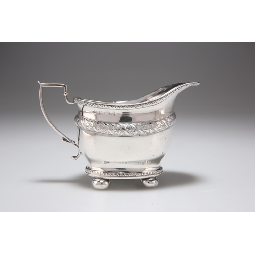 377 - AN EDWARDIAN SILVER CREAM JUG by Marston & Bayliss, Birmingham 1904, deep oval form with gadroon... 