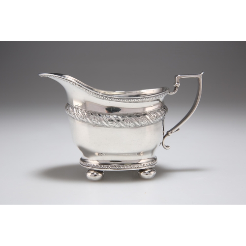 377 - AN EDWARDIAN SILVER CREAM JUG by Marston & Bayliss, Birmingham 1904, deep oval form with gadroon... 