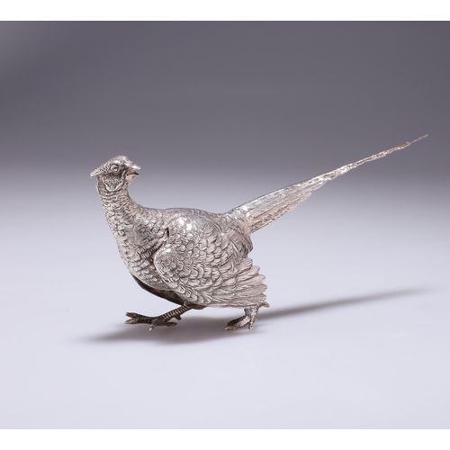 379 - A CONTINENTAL SILVER MODEL OF A PHEASANT probably German, stamped 925 and with an indistinct mark. 1... 