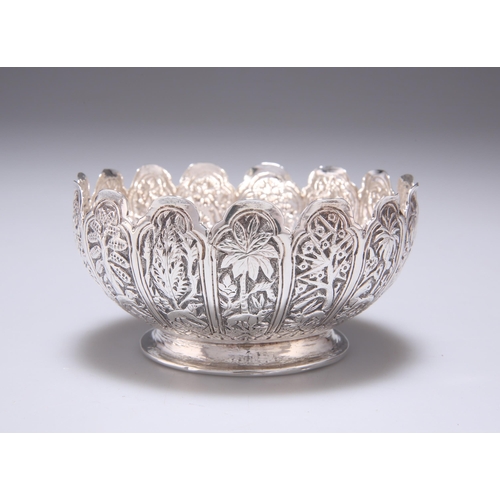 39 - A LUCKNOW INDIAN SILVER 'JUNGLE BOOK' BOWL, LATE 19TH CENTURY by 'the peacock smith', the small lobe... 