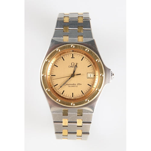 401 - AN OMEGA SEAMASTER STAINLESS STEEL QUARTZ WATCH ref 196.0200.396.0908, the gilt dial with centre swe... 