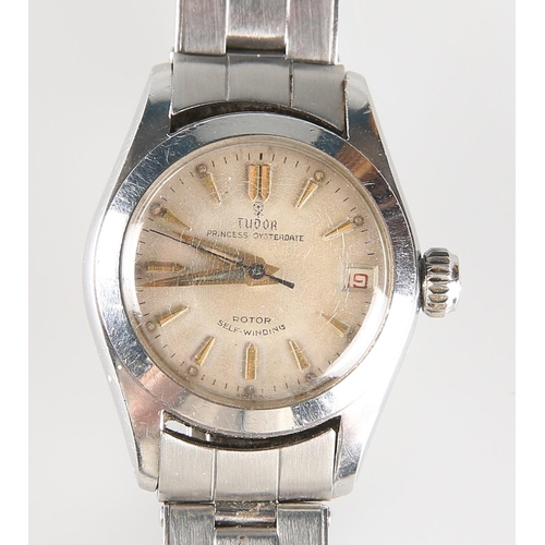 402 - A VINTAGE TUDOR PRINCESS-OYSTERDATE ROTOR SELF-WINDING WATCH stainless steel case with strap signed ... 