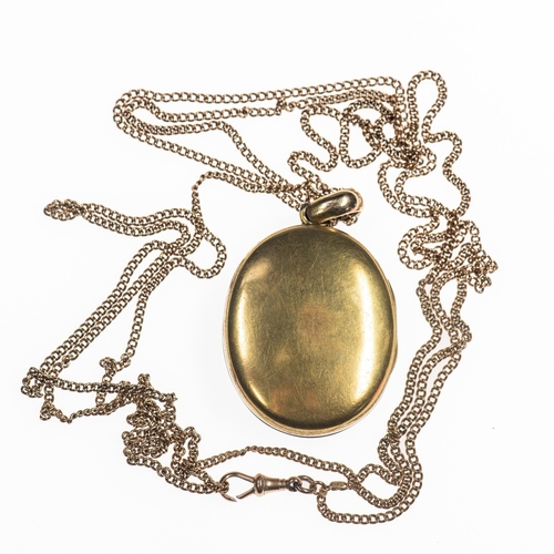 50 - A VICTORIAN ONYX AND DIAMOND MOURNING LOCKET PENDANT ON CHAIN the oval locket with an applied monogr... 