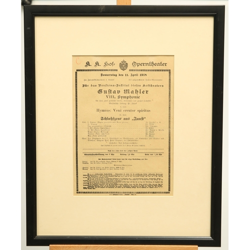 567 - GUSTAV MAHLER INTEREST CONCERT POSTER April 11th 1918
Framed and glazed(27cm x 19.5cm)... 