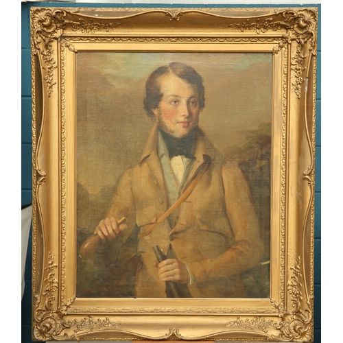 571 - 19TH CENTURY ENGLISH SCHOOL PORTRAIT OF A YOUNG HUNTSMAN Oil on canvas(86cm x 68cm)... 