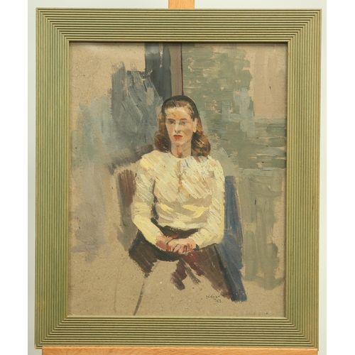 574 - ‡ KENNETH GRIBBLE (1925-1995) PORTRAIT SKETCH OF JANE IN A YELLOW CARDIGAN, MIDDLESBROUGH Signed and... 