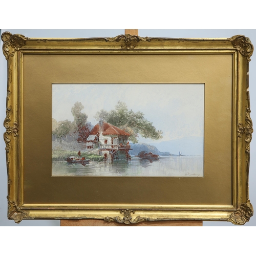 575 - P MAINY(?) (19TH CENTURY) LAKESIDE SCENE Indistinctly signed and inscribed in French
Watercolour(19c... 