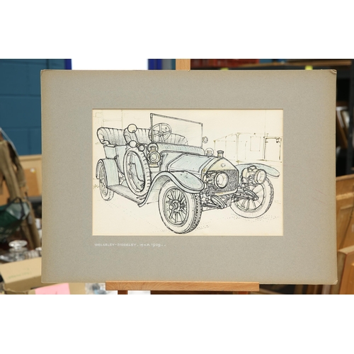 611 - MARY BURGOYNE (NÉE TAYLOR) (20TH CENTURY) FIVE INK DRAWINGS OF EARLY 20TH CENTURY CARS Bentley 1928,... 