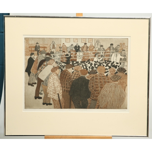 632 - DOROTHEA PATTERSON (20TH CENTURY) LEYBURN CATTLE MARKET Signed limited edition etching 1/50
 
 (34cm... 