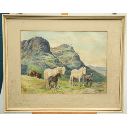 641 - ‡ DOROTHY MARGARET & ELIZABETH MARY ALDERSON (c1900-1992) HIGHLAND PONIES Signed, titled and dated 1... 