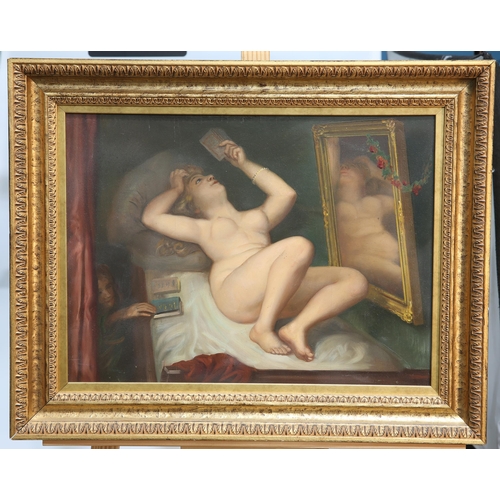 644 - EARLY 20TH CENTURY EUROPEAN SCHOOL NUDE READING Oil on board(34cm x 46cm)