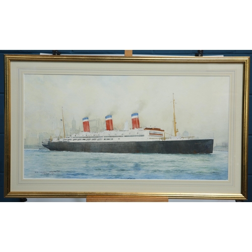 657 - WILLIAM MINSHALL BIRCHALL (1884-1941) SS LEVIATHON LEAVING NEW YORK Signed, inscribed and dated 1929... 