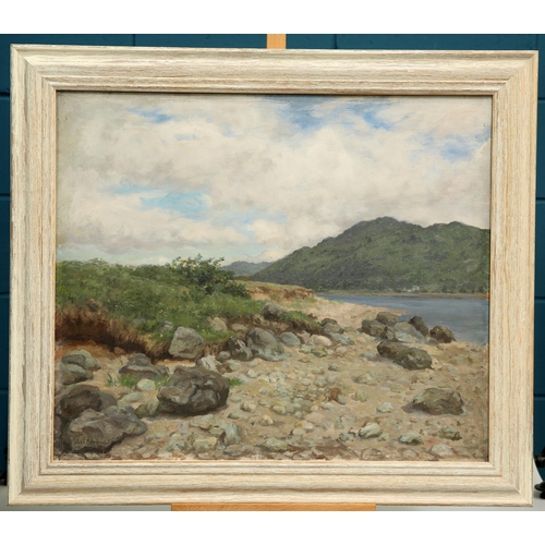 662 - JOHN PATRICK DOWNIE (1871-1945) ON LOCH LONGSIDE Signed
Oil on canvas(52cm x 62cm)... 